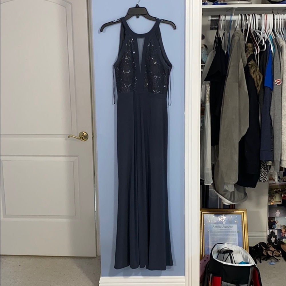 blue/ grey prom dress